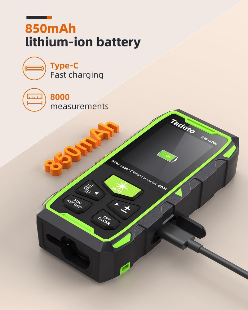 Tadeto Dual Laser Measuring Tool, 393FT/120M Bilateral Laser Measurement Tool Backlit LCD Display, Rechargeable Laser Measure with Ft/in/M Multiple Units Length/Area/Volume/Angle - Image 3